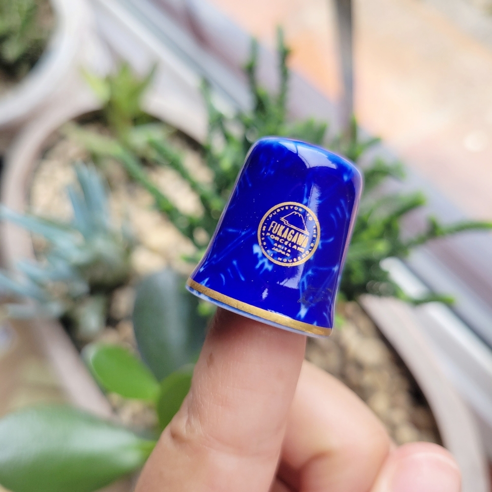 Vintage Fugawa Navy Porcelain Thimble